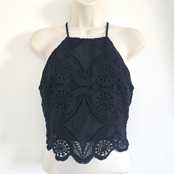 Abercrombie & Fitch Tops - Abercrombie & Fitch Black Lace Halter Cropped Top Size S Boho